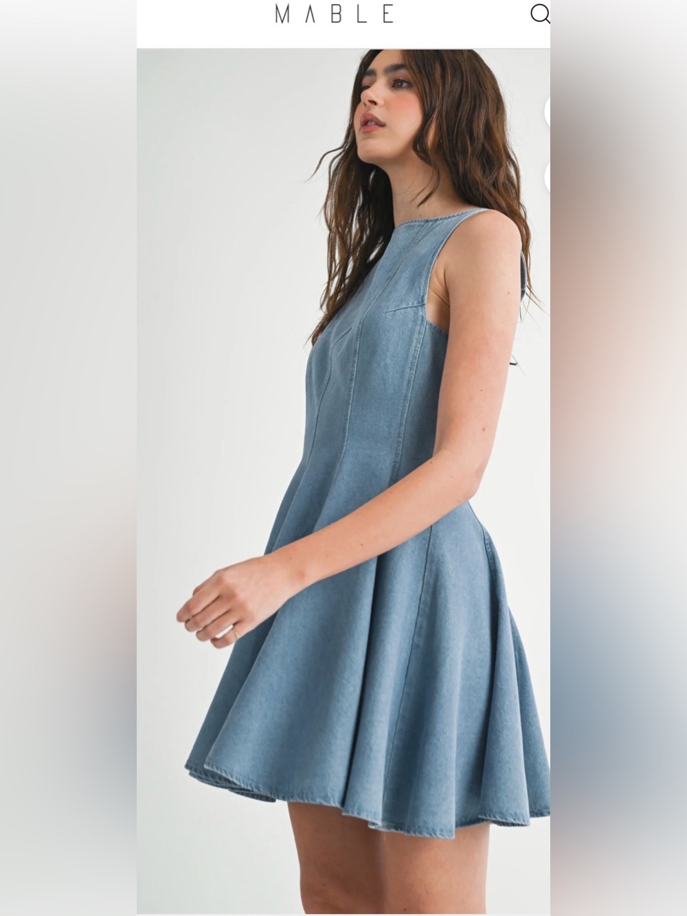 MARBLE Sleeveless Denim Fit & Flare Dress in Dusty Blue